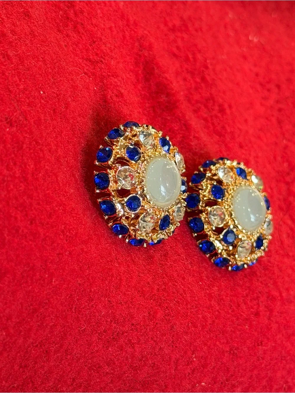 Gold-Tone Blue & Clear Crystal Round Earrings